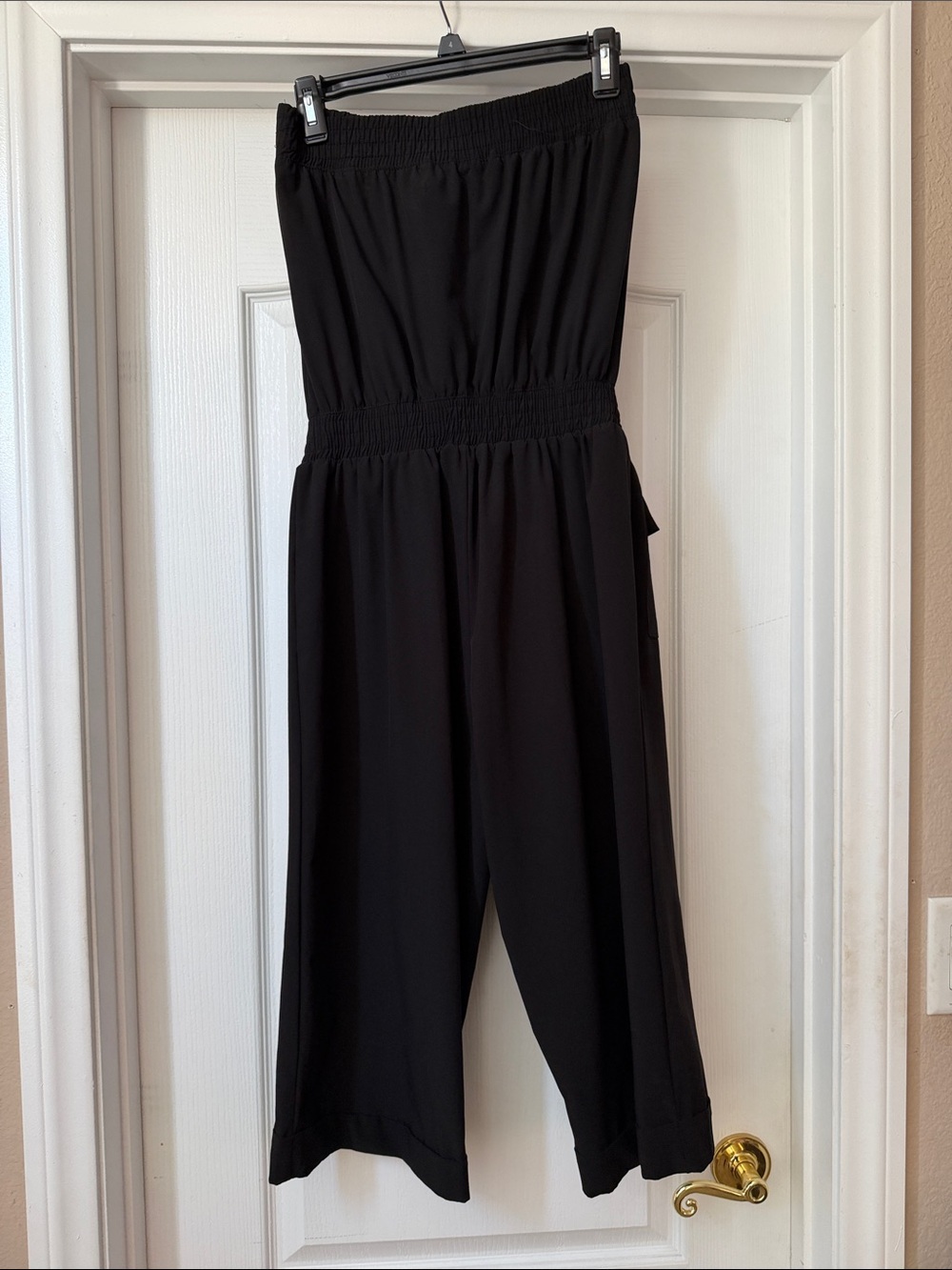 Smocked Waist Strapless Black Utility Jumpsuit - Picture 3 of 3